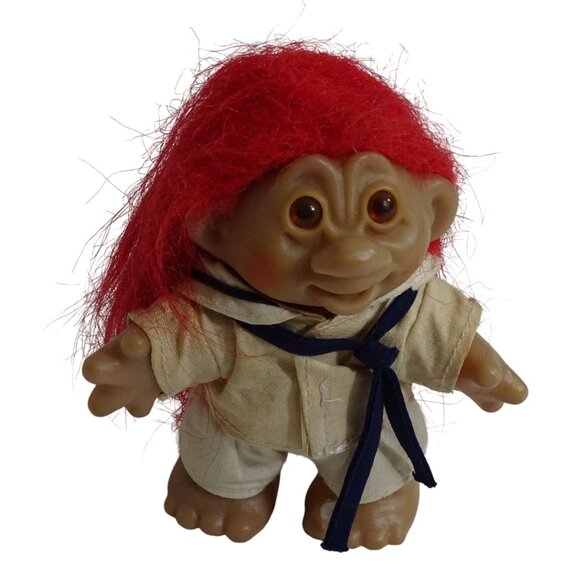 Vintage 1986 DAM Troll Doll Red Hair Sailor Outfit 5 inch FLAW - Picture 1 of 9